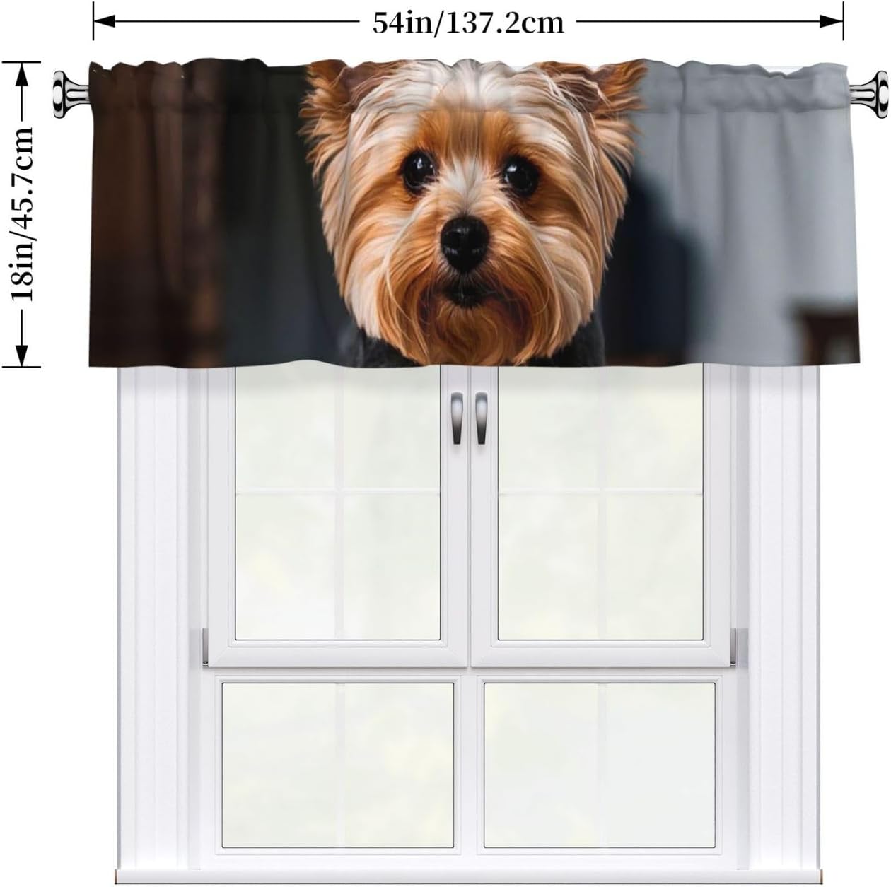 Cute Pet Yorkie Curtain Valance for Window Blackout Drapes Farmhouse Window Treatments Living Room Curtains for Small Windows, Rod Pocket Kitchen Valance Curtain, 54 X 18 Inch