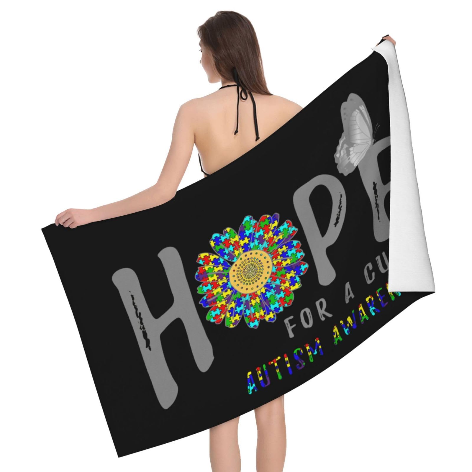 HLBSDM Microfiber Hope for A Cure Autism Awareness Flower Beach Towel Quick Dry Soft Sand Free Beach Towels for Pool Swim Beach Lightweight Thin Towels