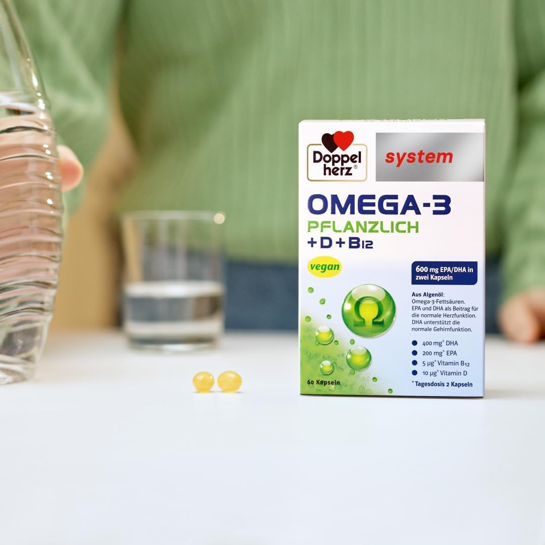 Doppelherz system OMEGA-3 PFLANZLICH – Algenöl – Vitamin D als Beitrag für die normale Funktion des Immunsystems – 2 x 120 Kapseln