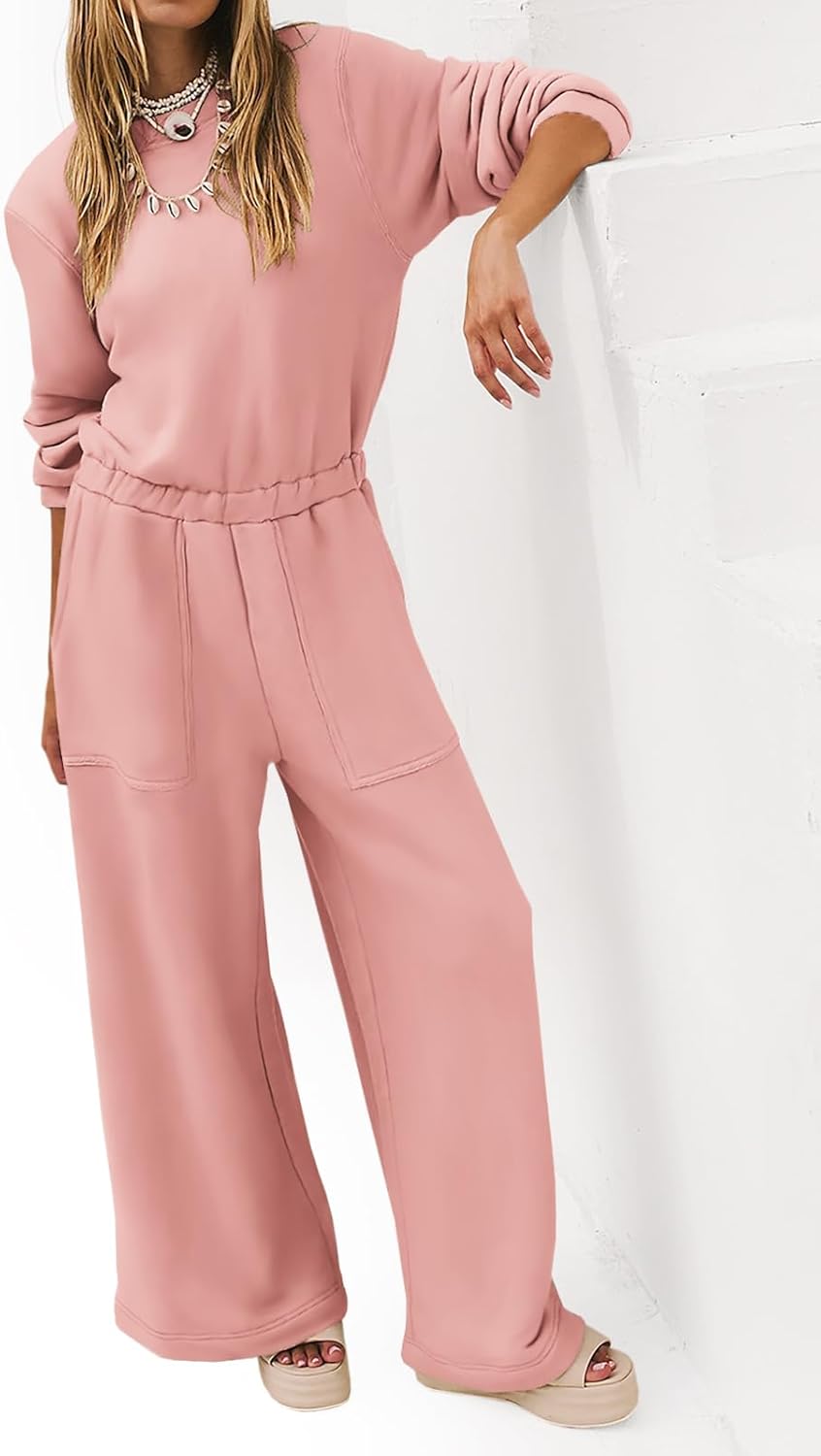 Yousify Women Trendy Rompers 2025 Wide Leg Long Sleeve Jumpsuits Casual Sweatshirt One Piece Backless Cutout Outfits - Image 4