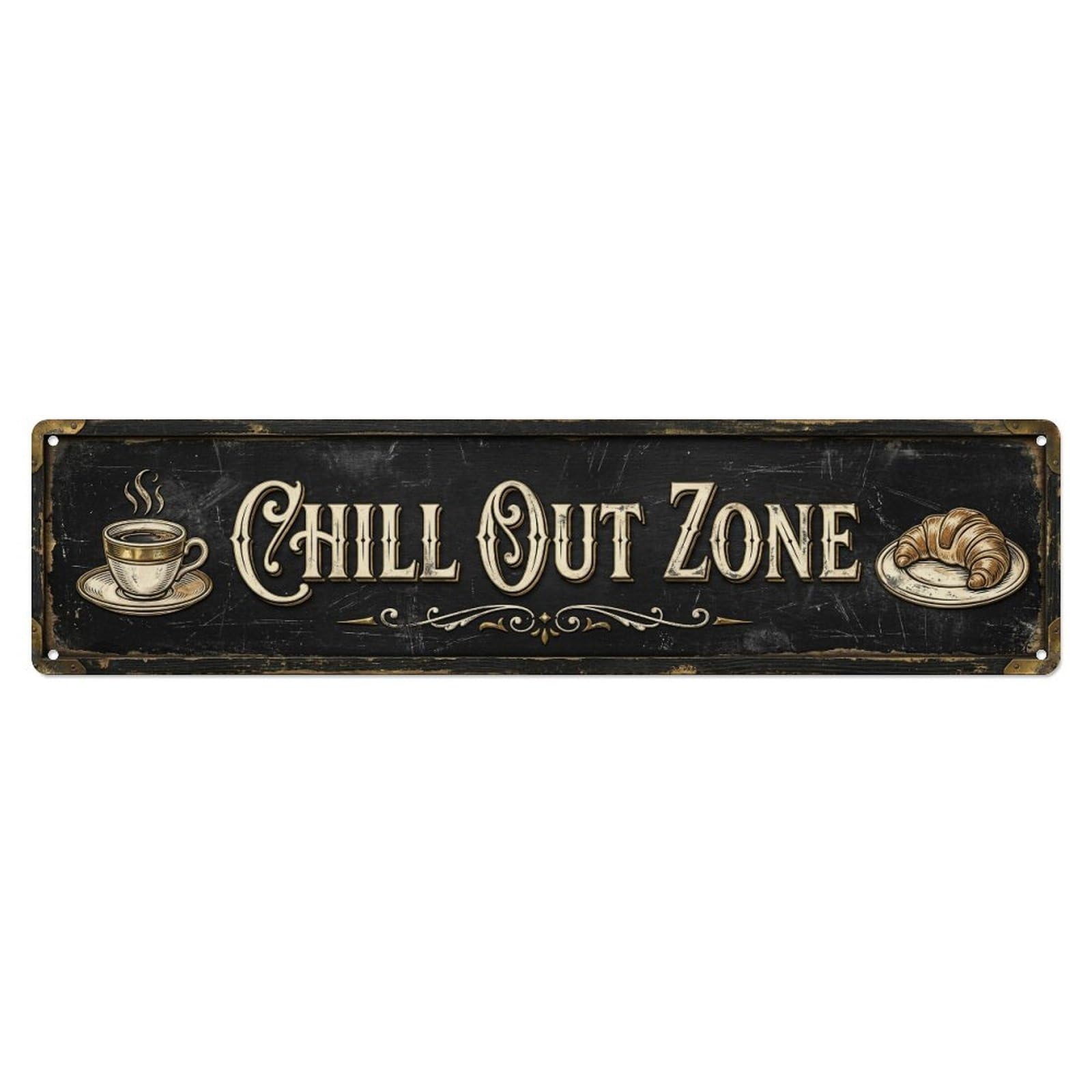 Chill Out Zone Faded Bistro 2 Metal Tin Skinny Sign Plaque Wall Decor for Cafe, Club Bar, Office, Home Garden Metal Poster 4x16Inch