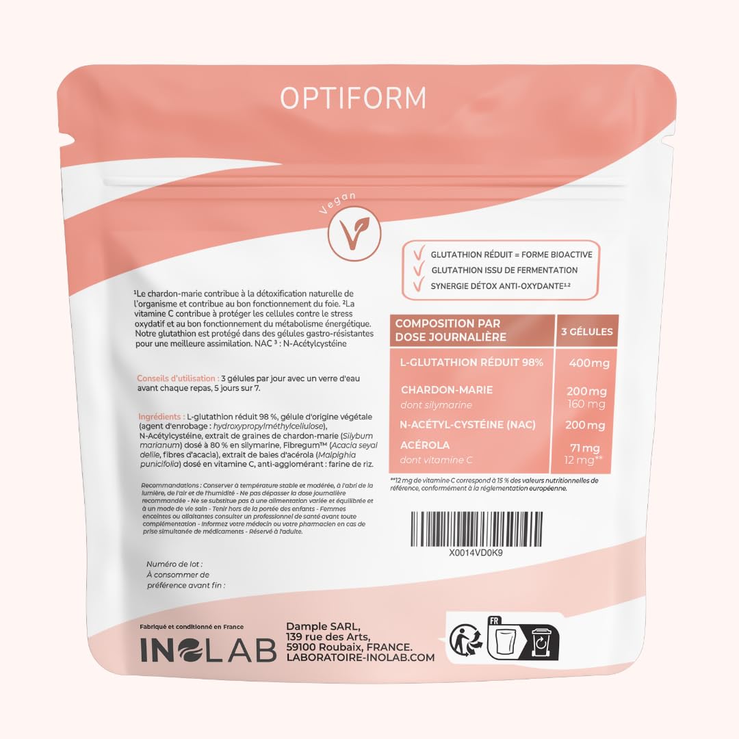 INOLAB Glutathion NAC Chardon Marie Acérola I Detox Immunité | N-acetyl-cysteine Glutathione à fermentation Naturelle I Gélule GASTRO RESISTANTE Assimilation optimisée I Détox Antioxydant