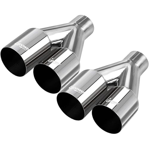 Upower Pair of Dual Exhaust Tips Staggered Single Wall 304 Stainless Steel for ID: 2.5 inch/OD: 3.5"/ Length: 10.25"