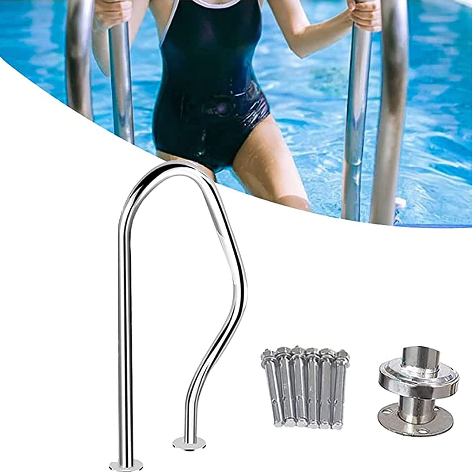 KLZUOPT Swimming Pool Safety Hand Rail Pool Safety Handrail Swimming Pool Hand Railing 3-Bend Water Handrail Deck Mounted Braced Swimming Pool Hand Rail Stainless Steel Pool Grab Bars
