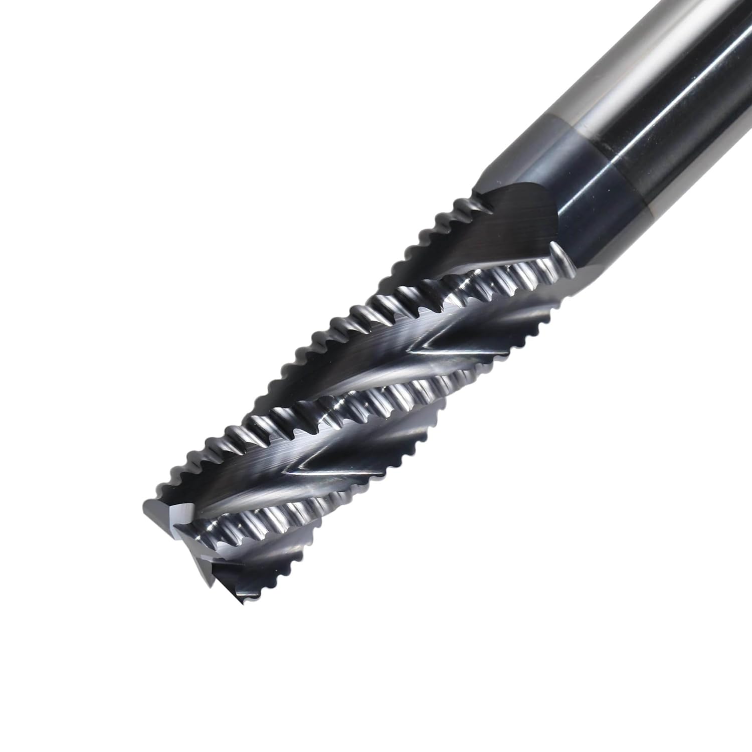 6mm to 20mm Shank Solid Carbide Roughing End Mill 4 Flute CNC Milling Cutter Bits Router Bit for 50 HRC Metal Roughing Machining(P4CFL-D8.0)
