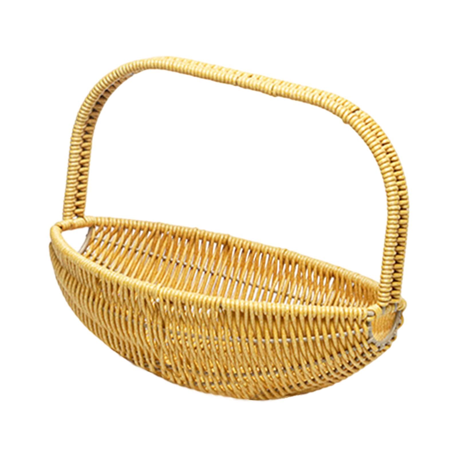 Flower Basket Woven Basket Hand Basket Picnic Basket for Candy Flower Display, Yellow, 34.5x28.5 cm
