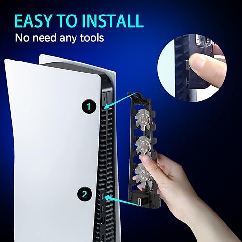 Vista 7 de Ventilador de refrigeración PS5 con luz LED, accesorios Nargos PS5 ventilador enfriador para consola Playstation 5 digital y edición de disco