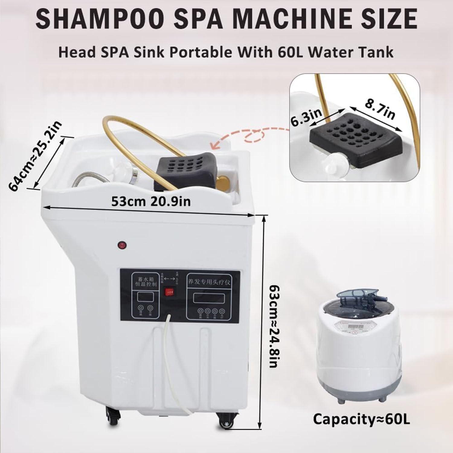 SPA Japonés lavacabezas SPA Capacidad Almacenamiento Agua 60 L Portable HeadSpa Equipment Cama de Champú de Masaje Lavabo de Champú de Circulación Agua Lavabo Champú Diseño Salones