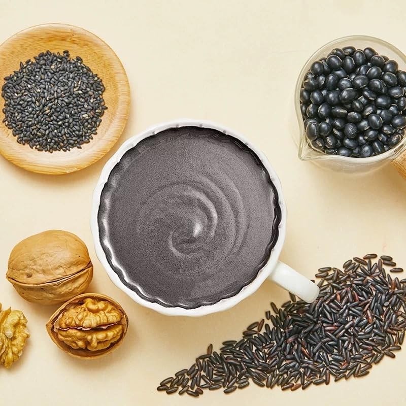 Black Sesame Powder, Black Sesame Seeds Powder with Walnut Mulberry, 500g/1.1lb, Natural Foods Hair Thickening,No Sugar, Low Temp Roasted, HALAL, NON-GMO核桃桑葚黑芝麻粉