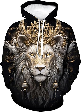 Lion Hoodie Animal 3D Pattern Sweatshirt Hooded Pullover with Pocket