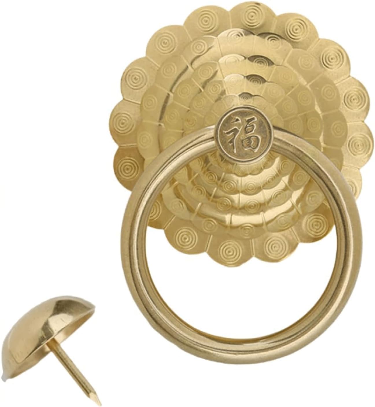 TIST Iron Door Knocker for Front Door Heavy Duty Door Knock with Screws Antique Brass Door Handle Chinese Decorative Ring Knocker Surface-Mounted Installation(B,Dia 14cm)