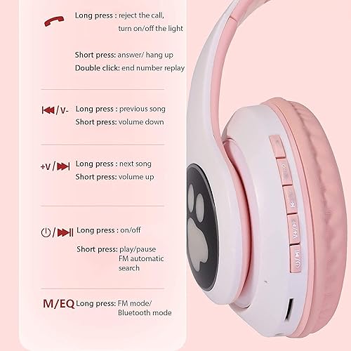 Miniatura 8 de TOKANI - Auriculares inalámbricos Bluetooth con orejas de gato para niños, adolescentes y adultos, con micrófono (Rosa)