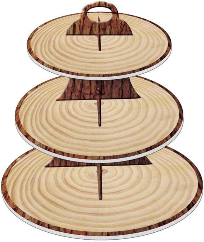 Wood-Grain 3-Tier Cardboard Cupcake Stand/Tower | Wild One, Woodland Animal Baby Shower Decorations, Camp-Fire Party Supplies, Lumberjack Theme Birthday Decor, Western Cowboy/Cowgirl Birthday Parties