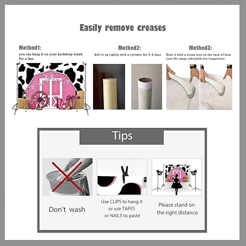 Miniatura 12 de Telón de fondo de vaquera de 7 x 5 pies con estampado de vaca, fondo de granero rosa, paja, puerta de granero, fondo de madera, granja occidental