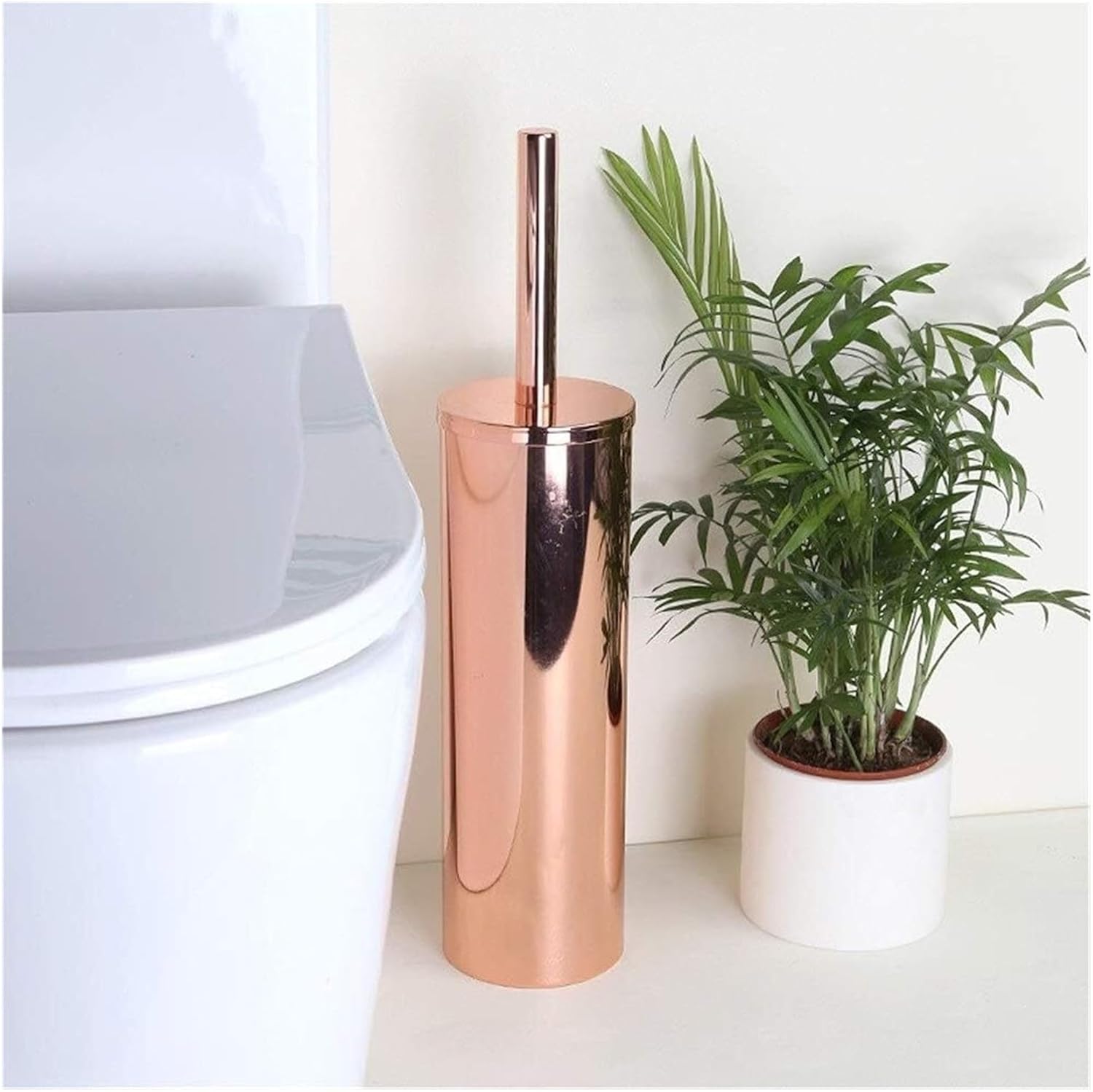 Toilet Brush Set,Bathroom Toilet Brush and Holder Set 15.7Inch Stainless Steel Freestanding WC Toilet Bowl Brush Cleaner No Scratch Soft Toilet Scrubber Brush and Base(Rose Gold)