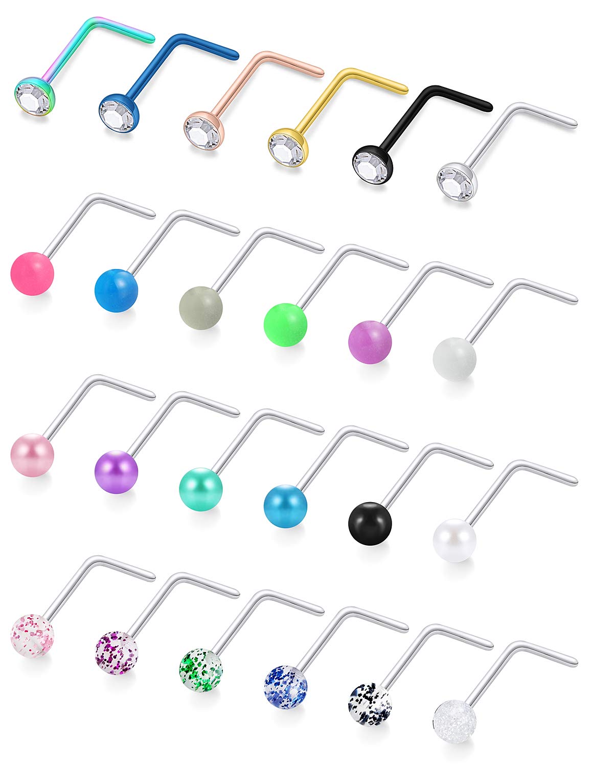 Cisyozi18G Glow in the Dark/Pearl Nose Rings Studs 3mm Balls Surgical Steel Big Stud Nose Rings Piercing Jewelry for Women Men