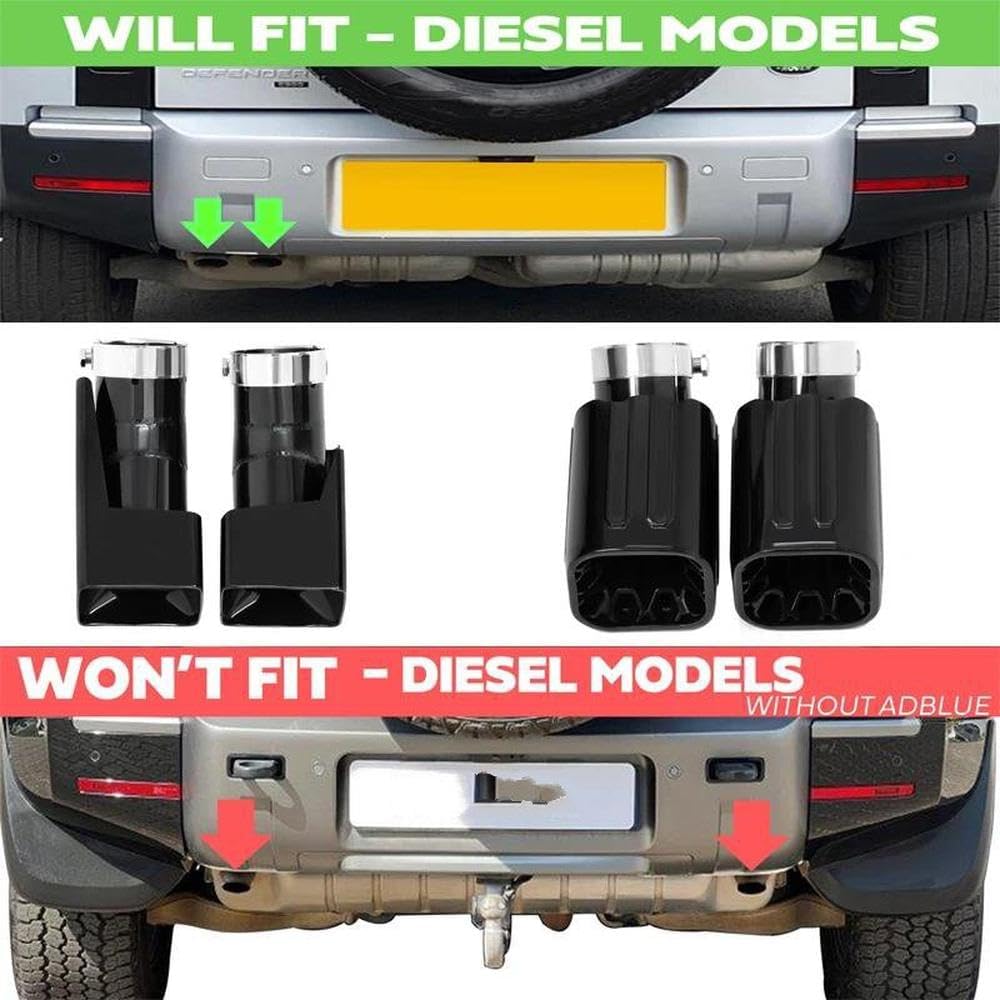 Spare Parts 1 Pair Car Exhaust Tip Tailpipe Stainless Steel For Land Rover Defender L663 Black Square Muffler Tip Nozzle(Style B)