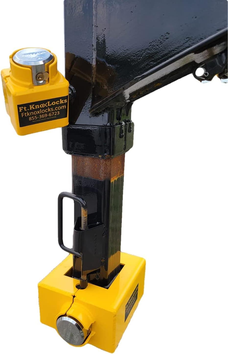 Ft. Knox Locks Gooseneck Trailer Coupler Lock - Square Tube - Includes Trimax Puck Locks - Bolt Cutter & Crowbar Proof, Made in USA
