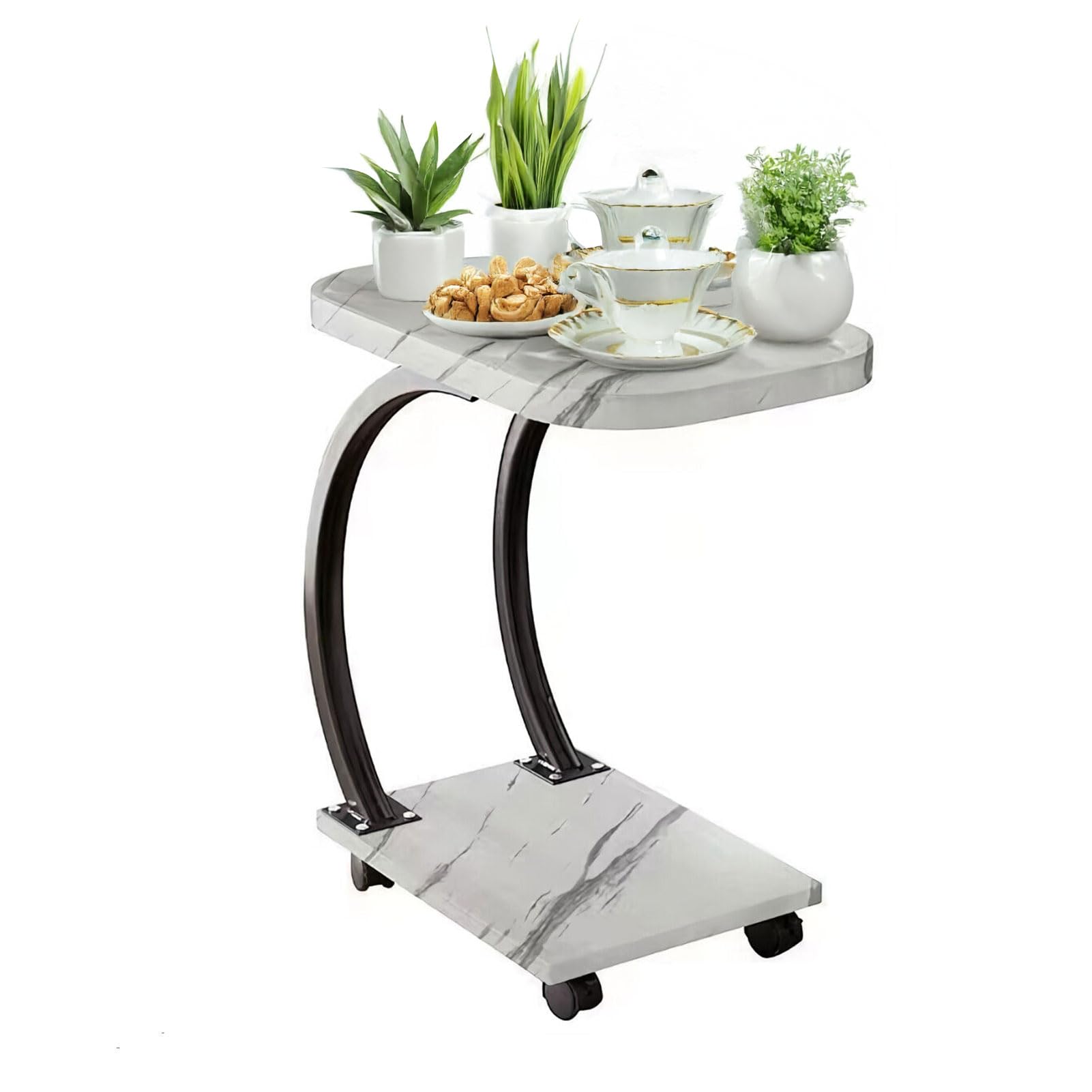 YCQYM Bandeja para TV, Mesa C, Mesa Auxiliar en Forma de C con Ruedas para sofá, Mesas de Centro para Sala de Estar, Mesa Auxiliar para sofá, Mesita de Noche para Dormitorio, Nogal