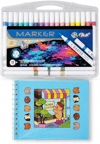 48 Colour Water-Based Marker Set with Carry Case and Spiral Drawing Book, 1 Set