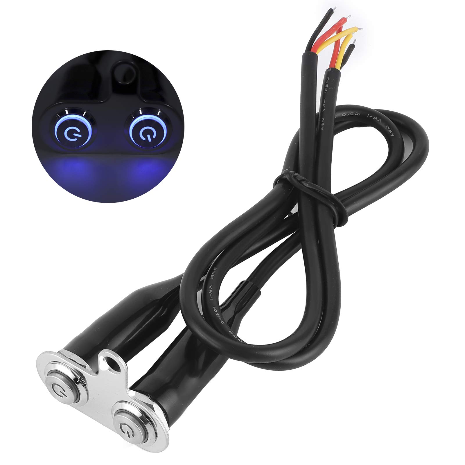 Interruttore del manubrio del motociclo 12V, interruttore del manubrio del motociclo dell'acciaio inossidabile Pulsante di controllo della staffa di modifica del LED(2 pulsanti)