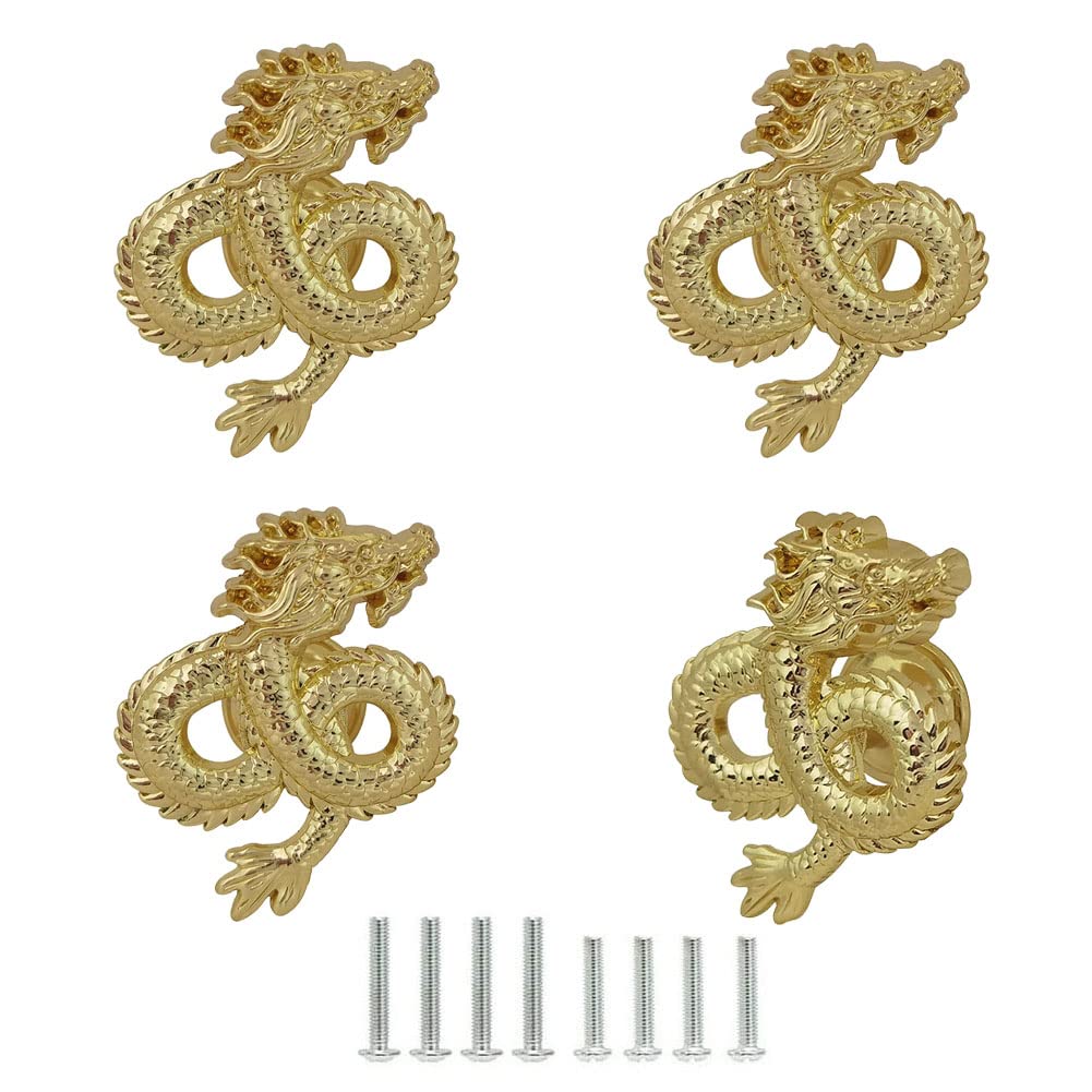 Mizhang Dragon Knobs Cabinet Knobs Pull Handles, Decorative Metal Dragon Drawer Knobs for Dresser Cupboard Closet Door Kitchen Hardware Furniture Knob