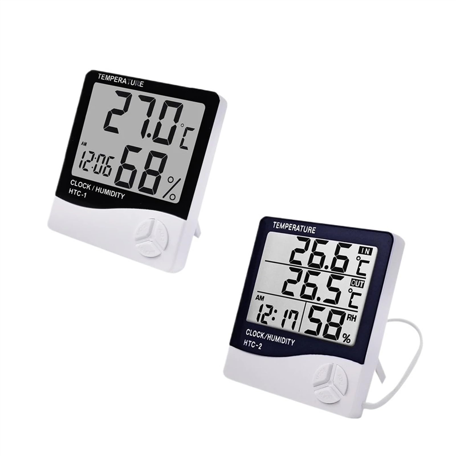 Cyfrowy elektroniczny miernik temperatury LCD termometr higrometr wewnętrzny zewnętrzny zegar (HTC-1)