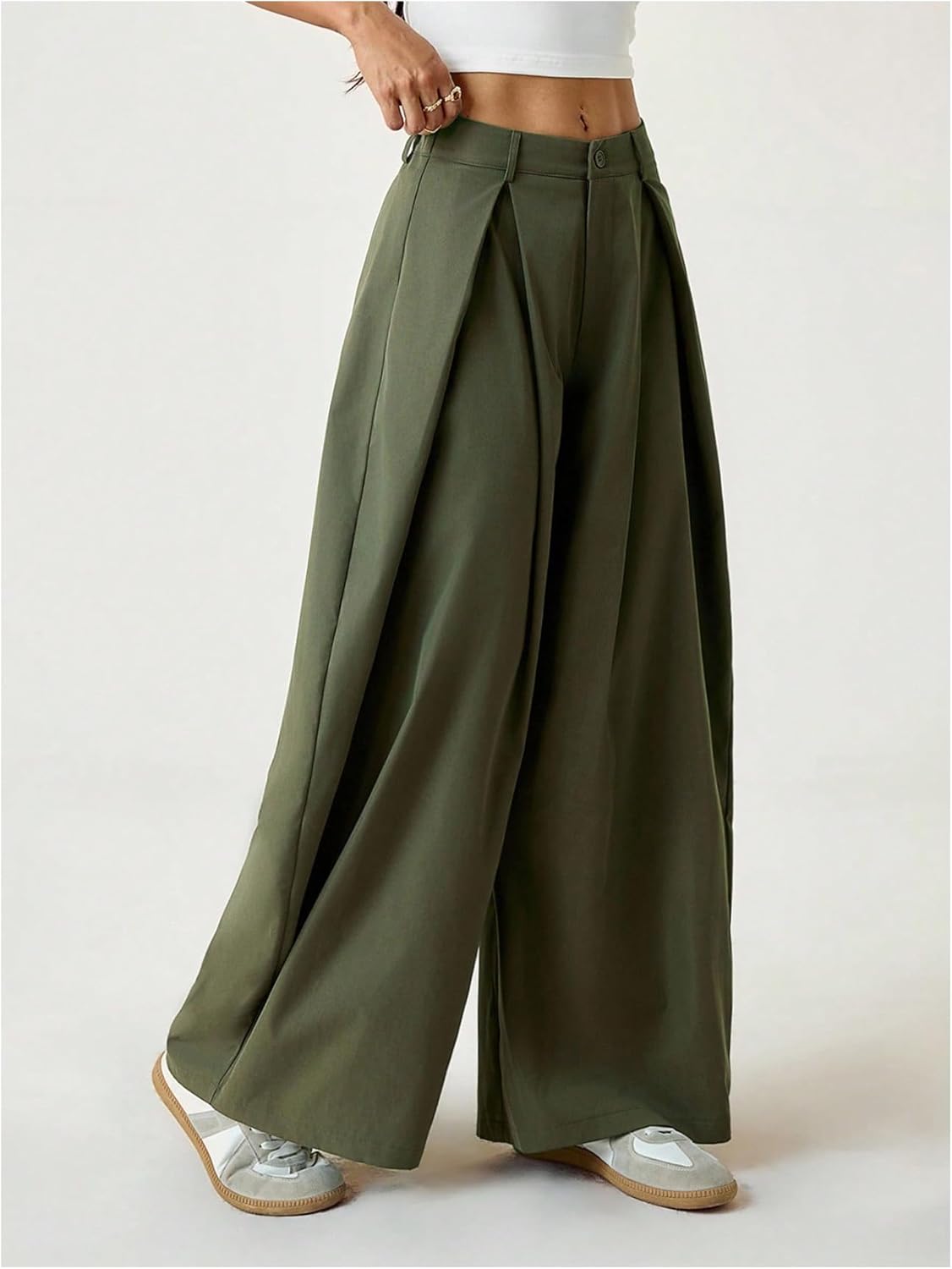 GORGLITTER Women's Baggy Dress Pant Low Rise Pleated Barrel Cargo Oversized Wide Leg Business Casual Trousers