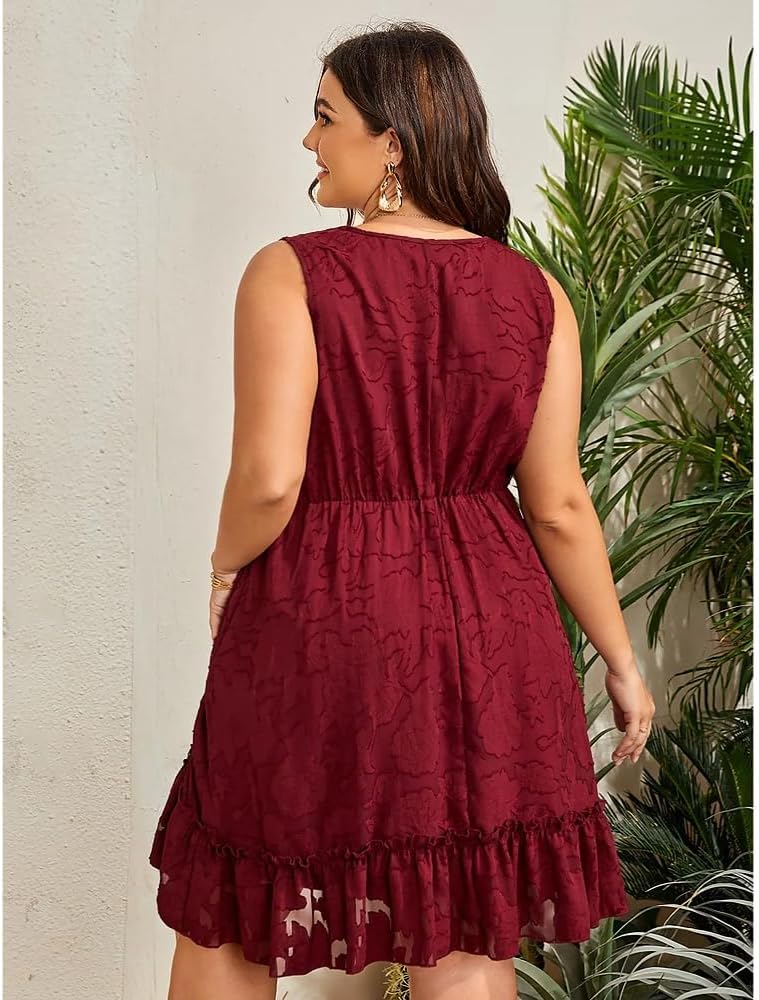 Plus Size Ruffle Tank Dress for Women, Flowy Sleeveless V Neck Summer Dress with Elastic Waist for Beach Vacation - Image 3