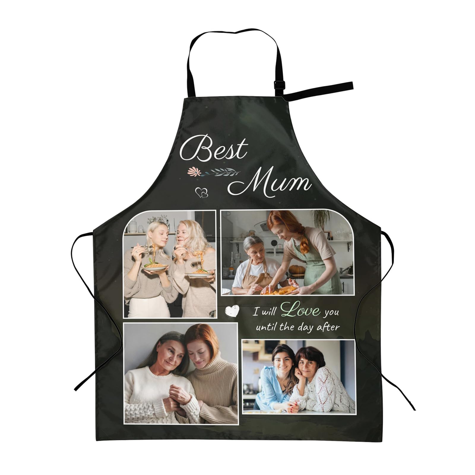 Personalised Black Aprons Gifts for Adults Women Mum, Custom Aprons for Baking Cooking Kitchen Painting Gardening Chef with Pockets, Custom Apron with Photos Text for Mother's Day Christmas Birthday