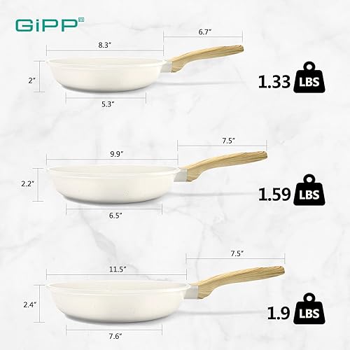 Miniatura 2 de GiPP Juego de sartenes antiadherentes, sartén antiadherente de granito de 8, 9.5 y 11 pulgadas, sartenes no tóxicas para cocinar, sartén para