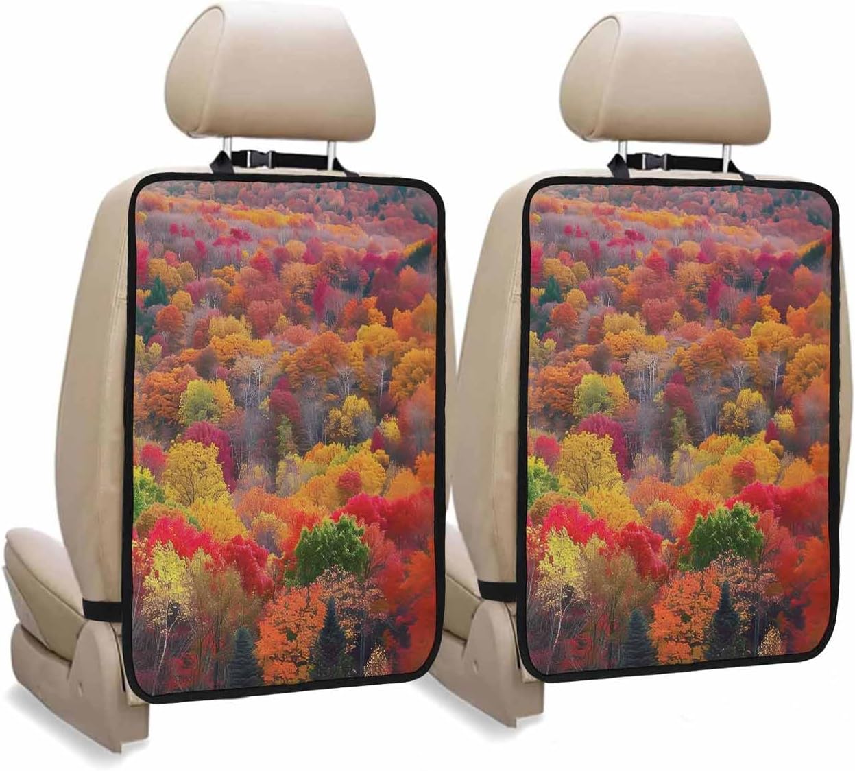 T&H XHome Car Seat Protector, 2 Pack Kick Mats Back Seat Protector Autumn Red Maple Leaf Forest Sunshine Silhouette Waterproof Backseat Cover for Kids Universal Fit Automotive Interior Protectors