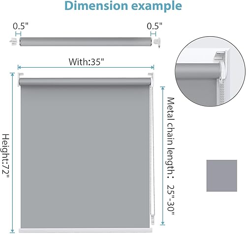 Miniatura 5 de SUNFREE Persianas enrollables opacas para ventanas, 20 pulgadas de ancho x 72 pulgadas de alto, color gris claro, persianas extraíbles para ventanas