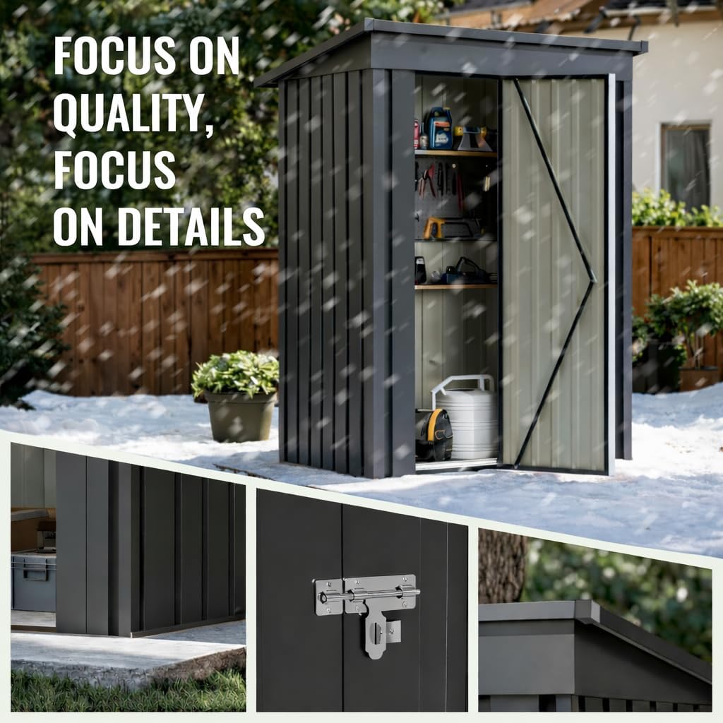 MNLR 5 X 3 FT Metal Outdoor Storage Shed, Waterproof Utility Garden Shed with Lockable Door, All-Weather Storage House for Bikes, Tools, Lawn Equipment, Patio and Backyard, Black