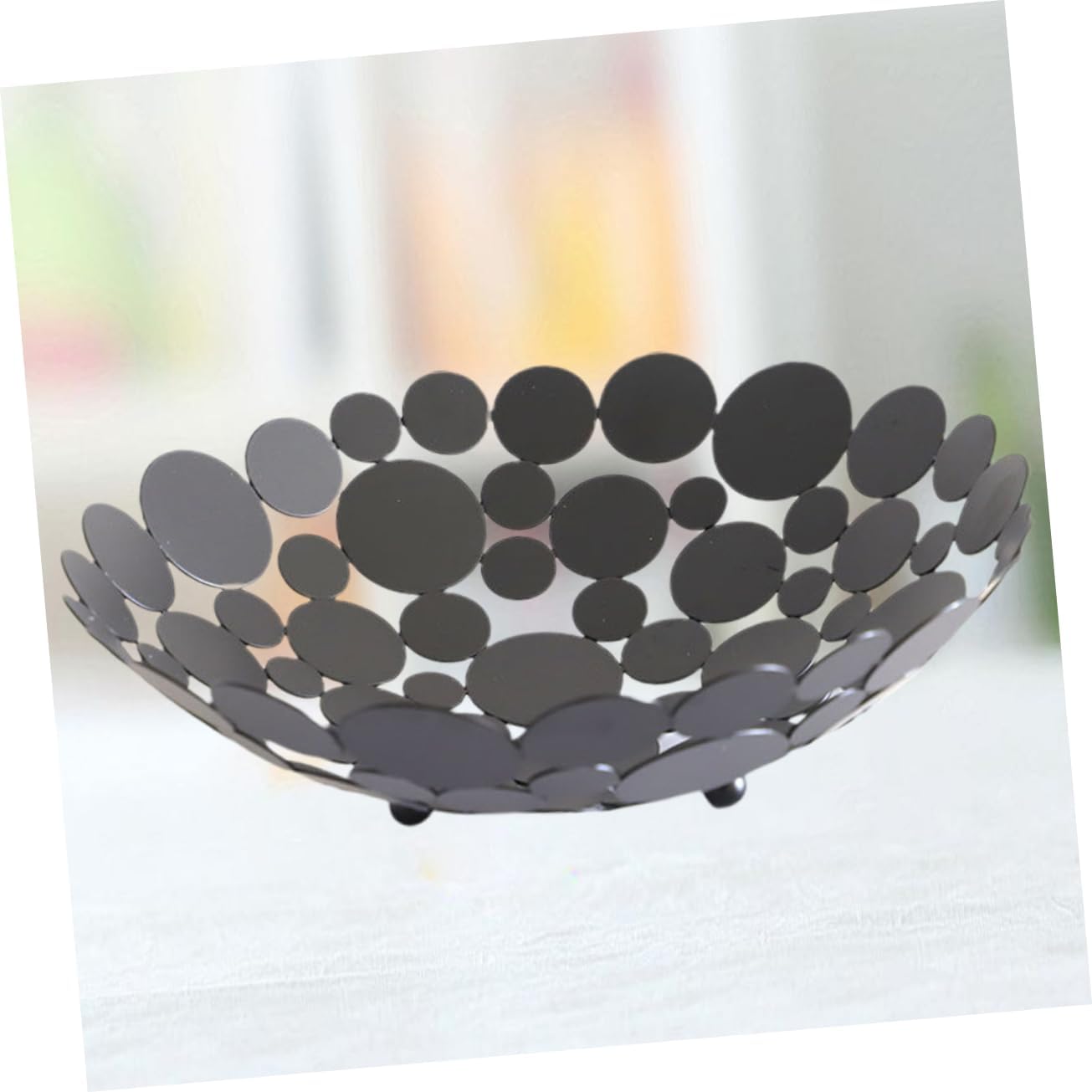 Zerodeko Wrought Iron Hollow Fruit Bowl Petals Shaped Food Storage Basket for Vegetables and Breads Elegant Black Design for Kitchen Countertop and Dining Table Use