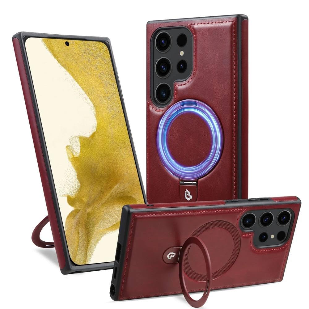 Coque Samsung S23 Ultra en cuir rouge mat avec support - 8
