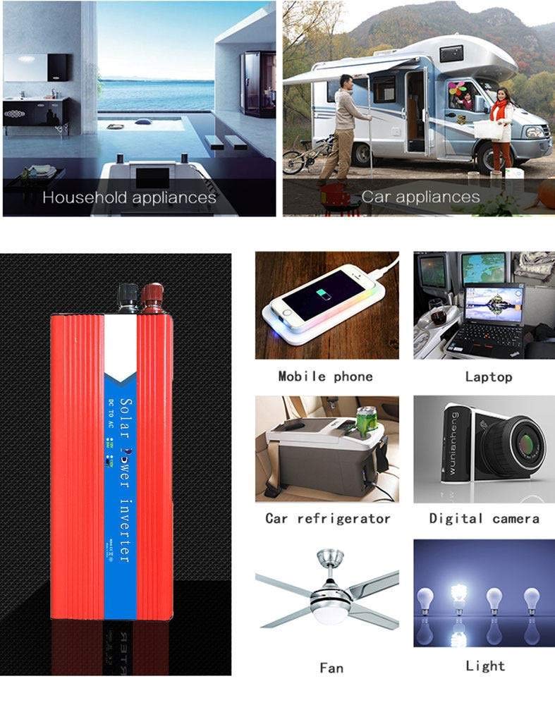 Adapter do ładowarki samochodowej z portem USB, konwerter sinusoidalny 3000 W (szczyt 6000 W), DC 12 V / 24 V do AC 110 V / 230 V przetwornica napięcia (12 V To110 V)