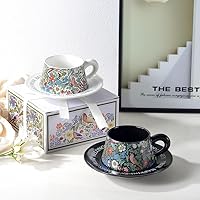 Amazon.co.jp: 復古花鳥水彩画コーヒーカップ皿セット高級