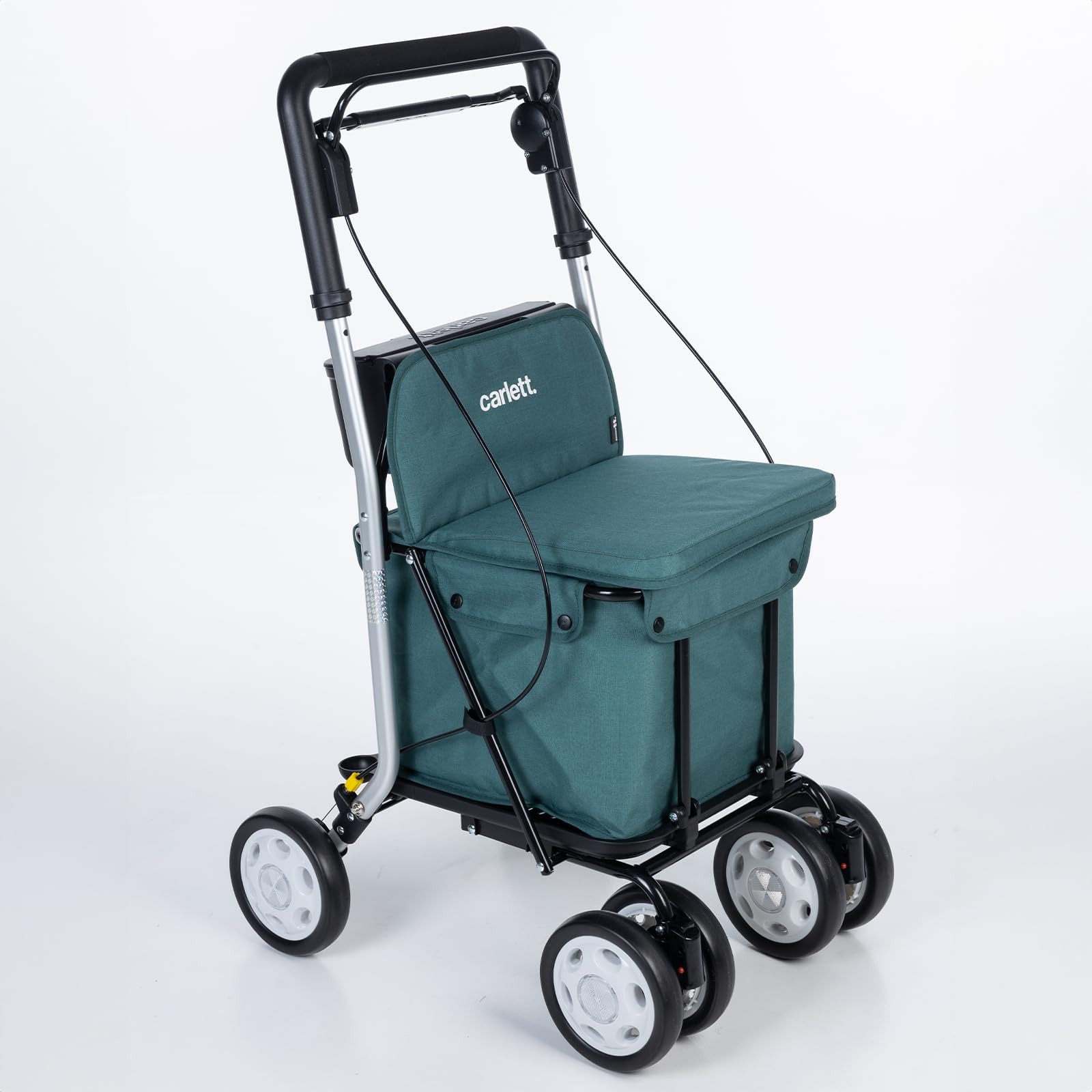 Carlett Einkaufstrolley mit Sitz Bis 125KG Einkaufstrolley Klappbar 29L Rollator mit Sitz, 4 Räder, Bremsen, Griff Verstellbar, Shopping Trolley Foldable Shopping Cart Comfort Move (Dunkelcyan)