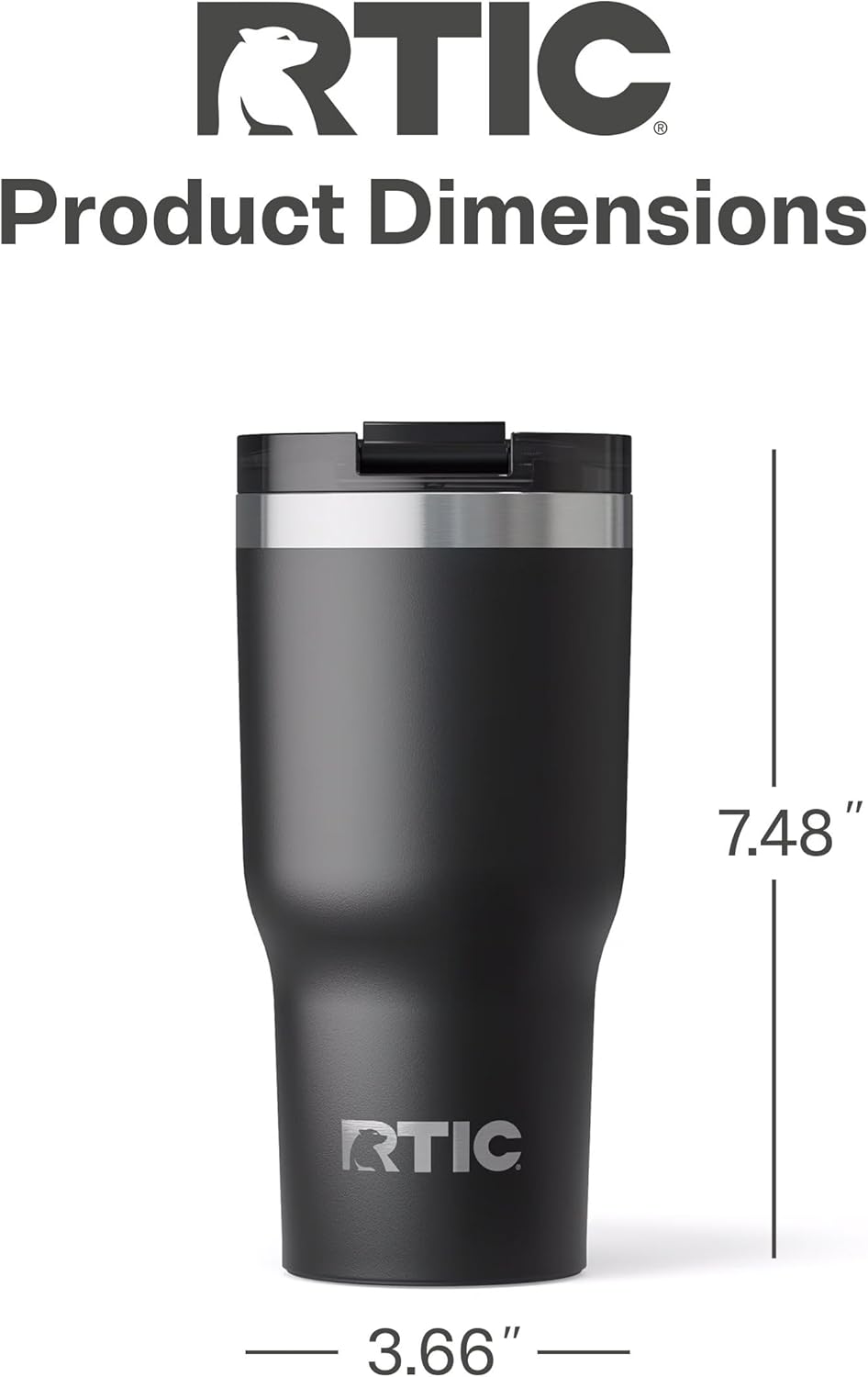 RTIC 20oz Essential Tumbler with Lid, Ceramic Lined, Insulated, Stainless Steel, Metal, Double Wall Vacuum-Insulation, Travel Cup for Iced Coffee, Tea, Hot and Cold Drink, Black - Image 5