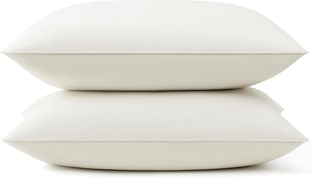 puredown Goose Feather Down Pillows, 100% Organic Cotton Cover, Queen Size Luxury Hotel Collection Bed Pillows for Sleeping, Set of 2