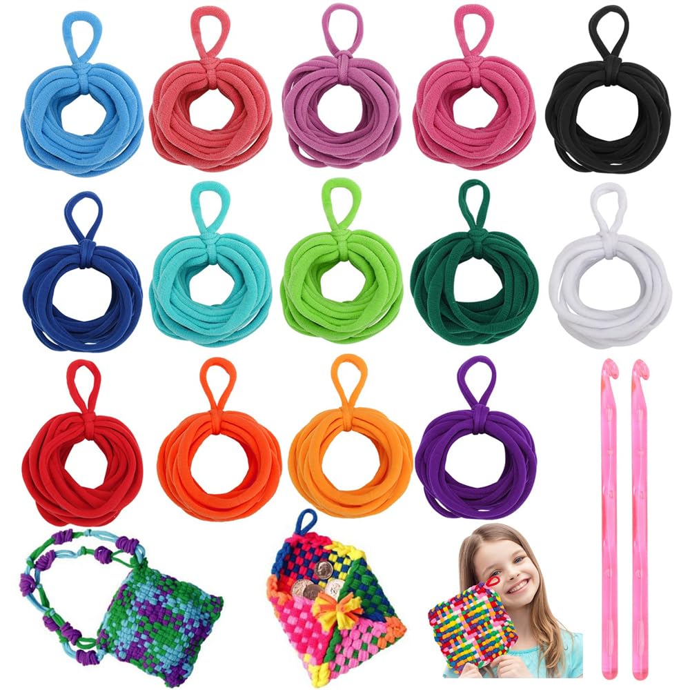 Azonee Loom Potholder, 14 Colors Elastic Potholder Loom Loops Weaving Loom Loops, Weaving Loom Kit Toys with 2 Pcs Crochet Hooks for Kids and Adults, for DIY Crafts Supplies (336 Pieces)