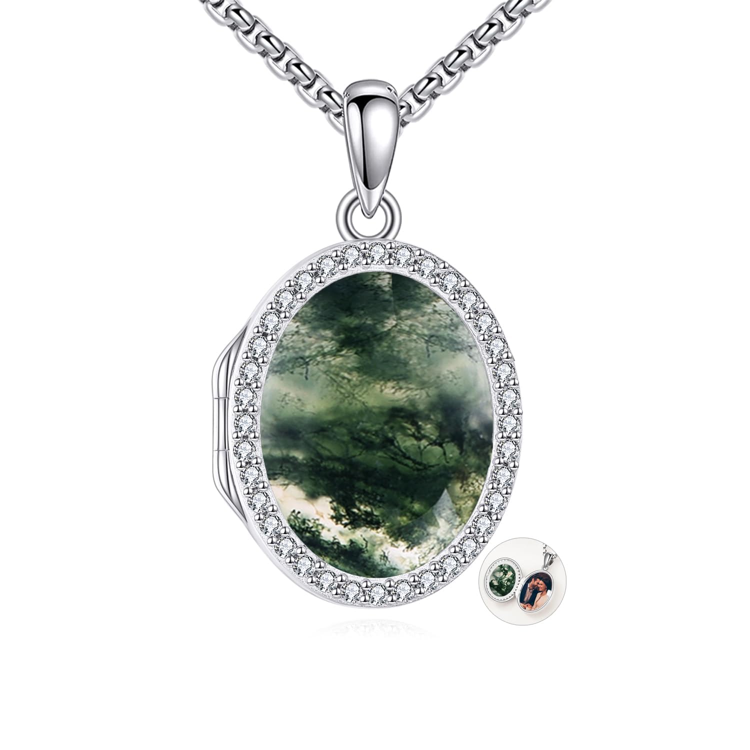 YAFEINI Silber Medaillon Kette Opal Medaillon Sterling Silber Foto Halskette Opal Gedenk Schmuck Geschenke Für Frauen, Mütter Und Ehefrauen