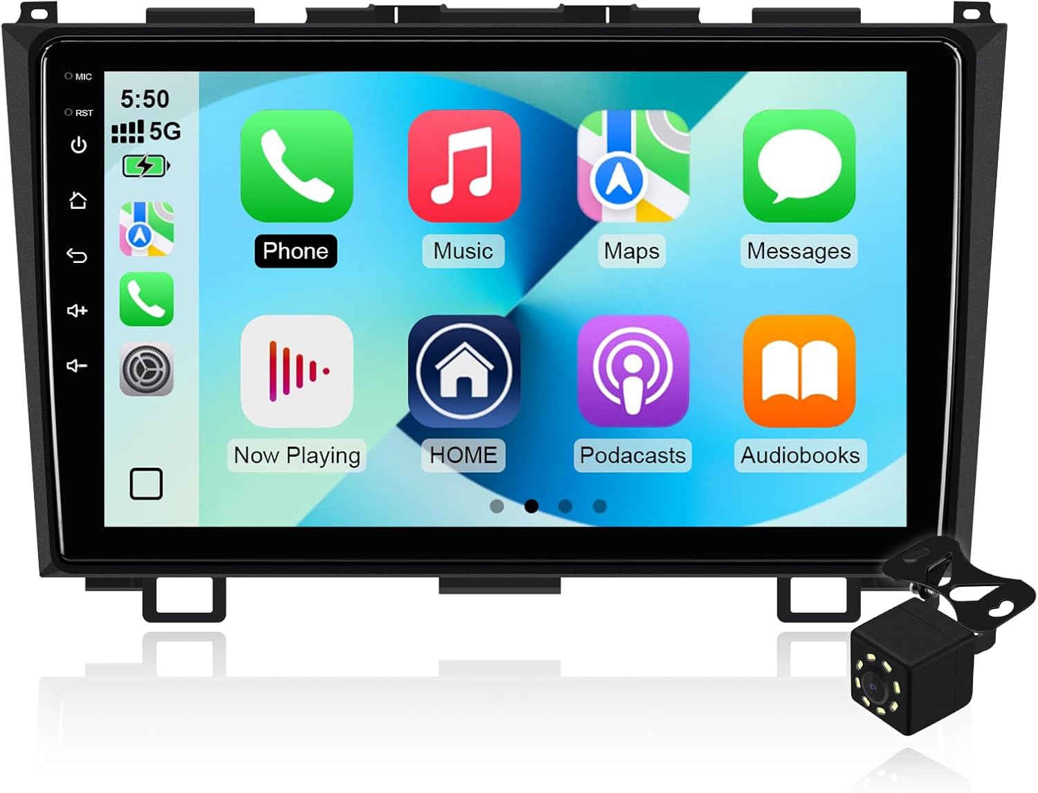 2+64G Android 14 Double Din Car Stereo for Honda CR-V CRV 2007-2011 with 9 Inch Touchscreen Radio Built-in Wireless Carplay/Android Auto/GPS/Bluetooth/FM/AUX-in/Steering Wheel Controls/Backup Camera