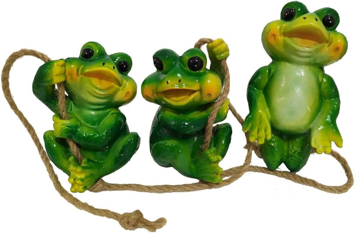 3pcs Hanging Frog Decor Frog Figurine and Statue Toad Sculpture Garden Yard Art Decorations Indoor Outdoor