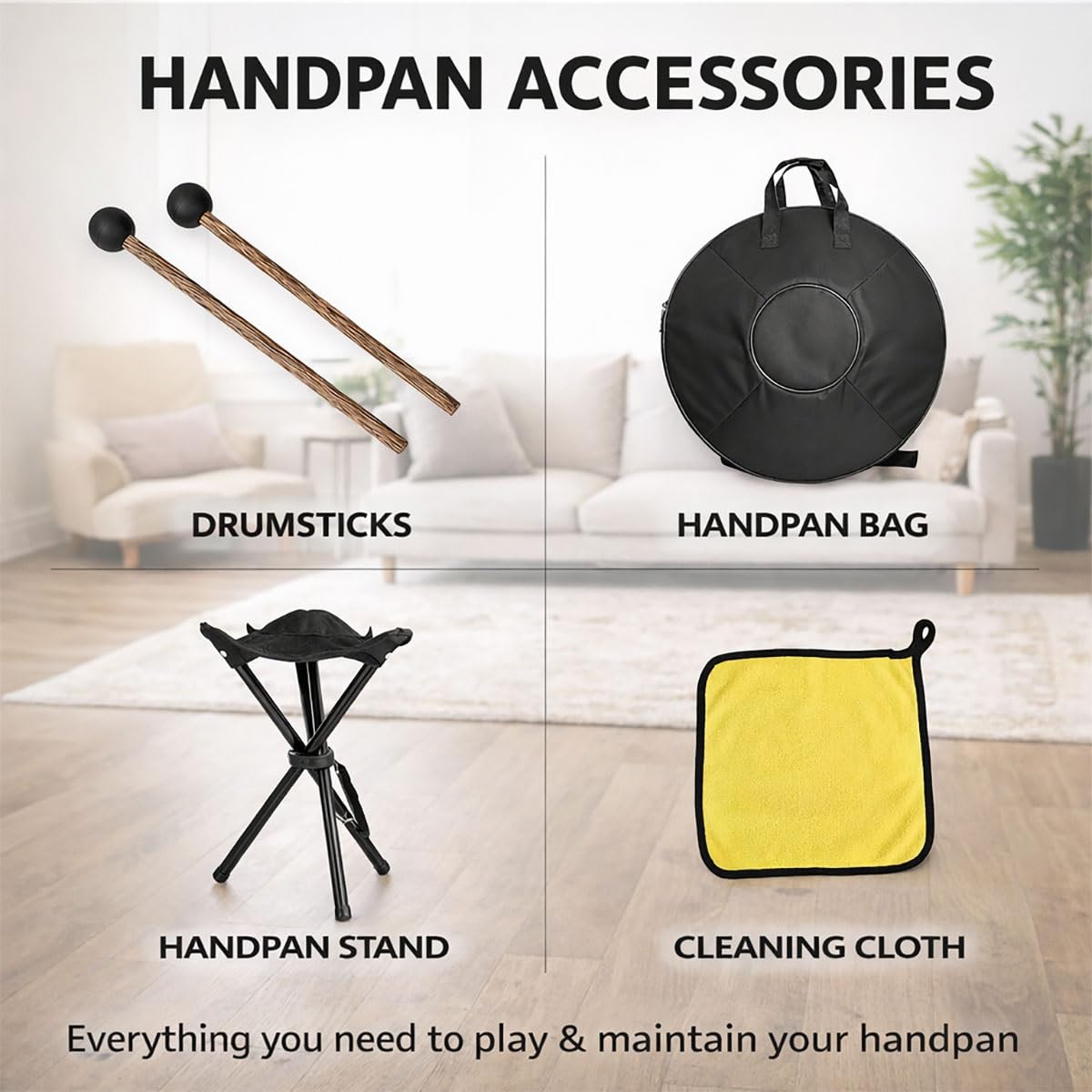 Handpan 432Hz D Minor 9 Note, Tamburo per Meditazione Zen e Guarigione Sonora, Strumento Musicale Etereo per Bagno di Suoni, Kit Completo con Treppiede e Borsa(Blu,432HZ/9Note)