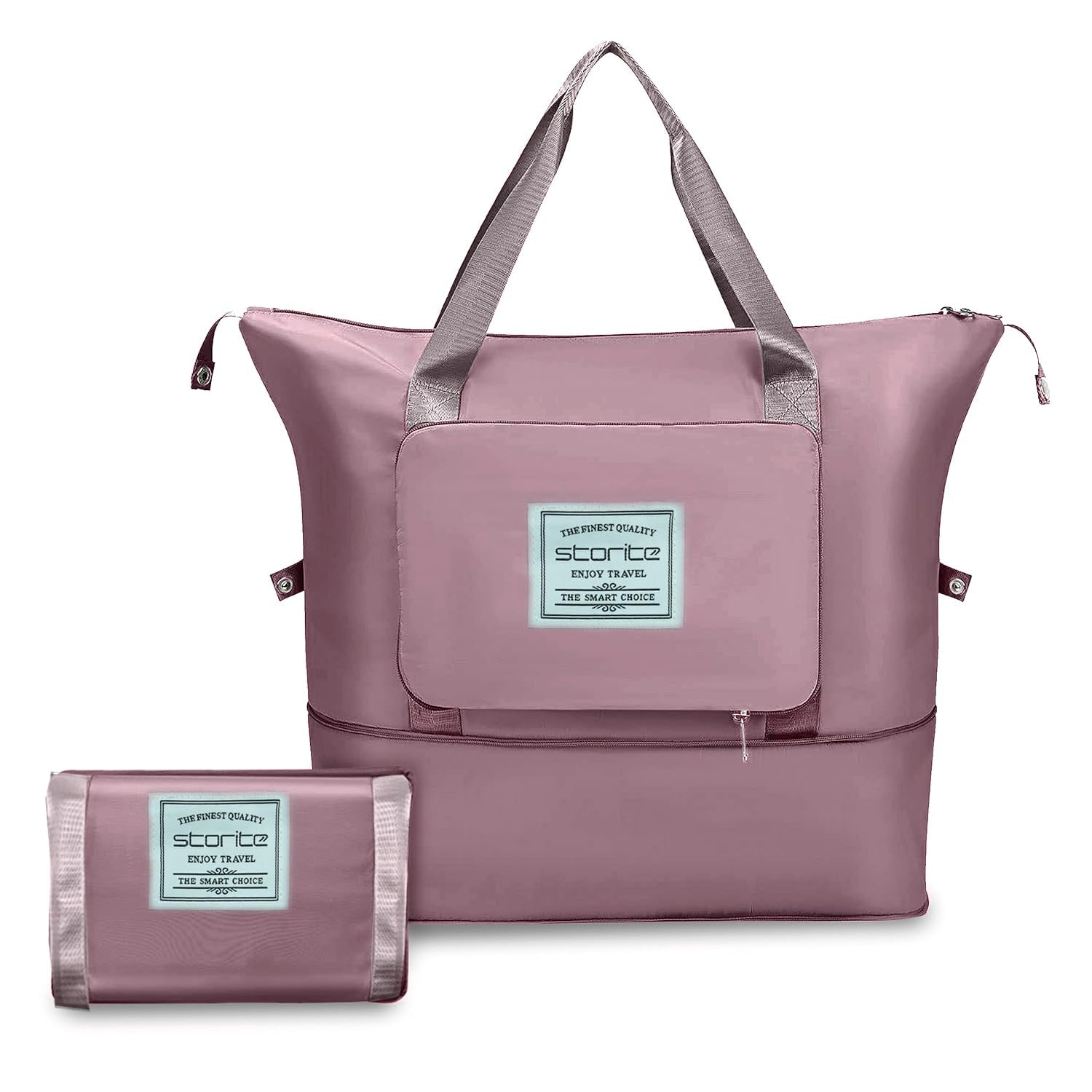 Storite 40cm Foldable Travel Duffle Bag for Women | Expandable Lightweight Water Resistant Nylon Weekender Overnight Luggage Bag for Travel, Gym & Shopping | Pink (40 x 23 x 30 cm)