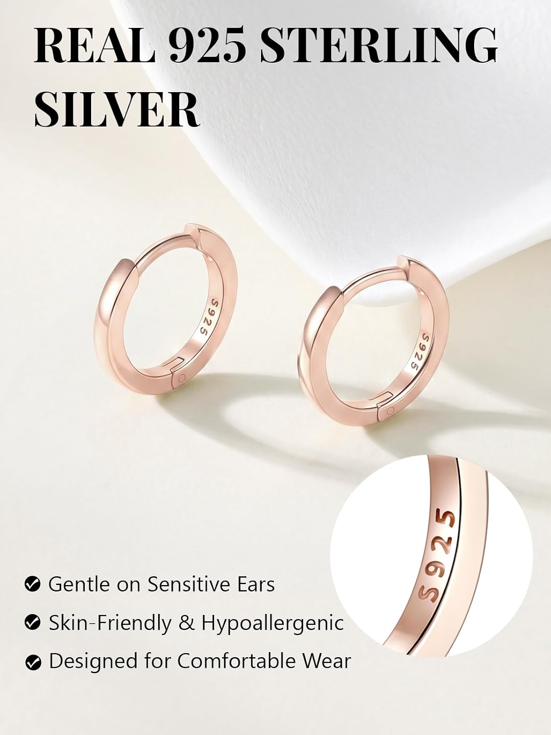 Silvora Sterling Silver Hoop Earrings for Women, Small Hoops 14K Gold Plated/925 Silver/Rose Gold/Black, Hypoallergenic Huggie Lightweight Cartilage Sleeper Earrings 8/10/12/14/16/18/20mm