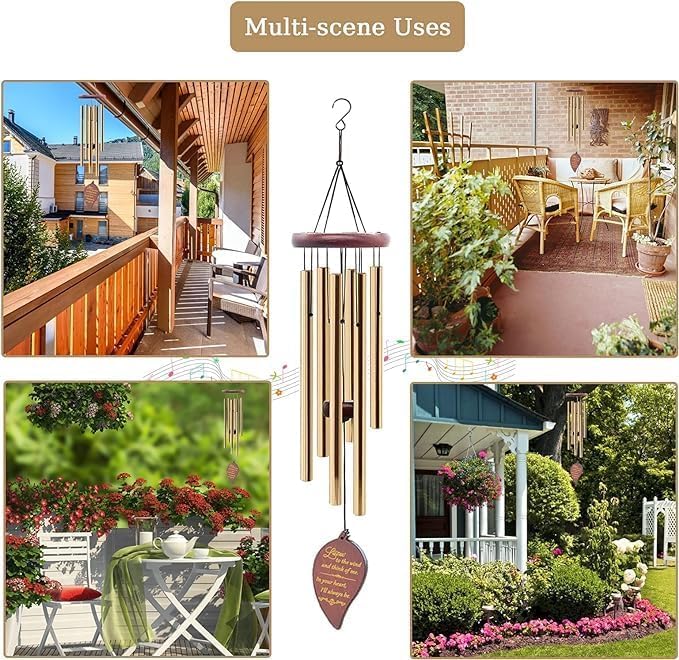 Image of Wind Chimes for Balcony & Home Decor, Metal Tubes Hanging Bells with Melodious Sound, Outdoor Garden Wind Chime, Sympathy Memorial Hanging 6 Pipe Decorative Wind Chime for Positive Energy