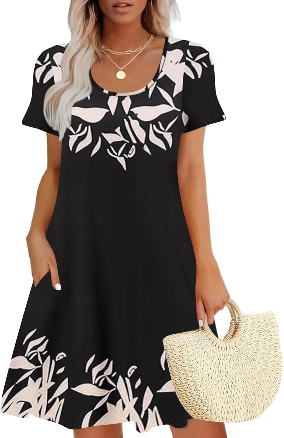 Sherosa summer dress 2025 beach boho casual tshirt with pockets.